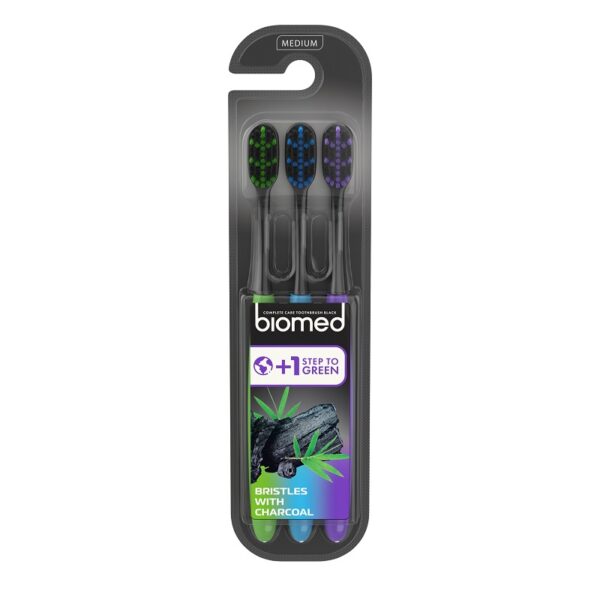 biomed - 3-pak Tandbørster med charcoal - medium - biomed®