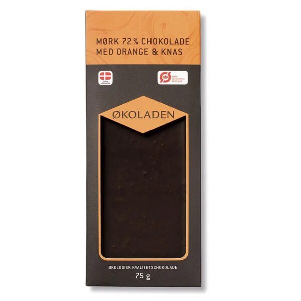 ØKOLADEN - Økologisk Mørk 72% Chokolade - Orange & Knas -