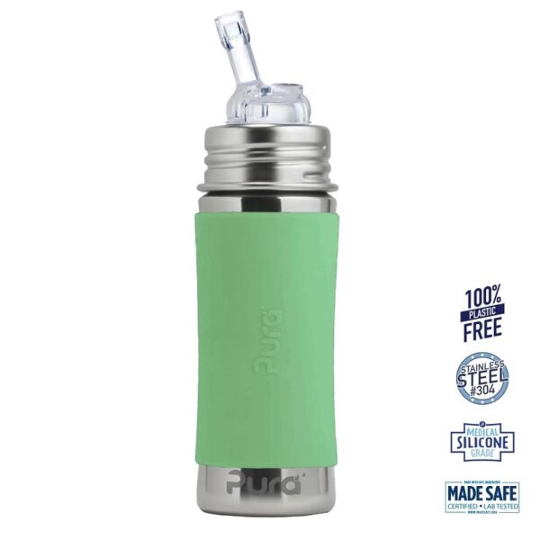 Pura® - Kiki Straw Baby Sutteflaske 6+ mdr. Moss 325ml - Fast flow - pura®