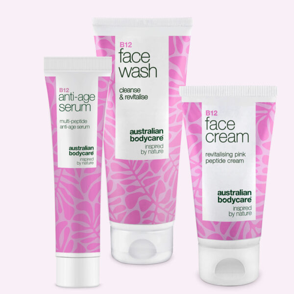 Ansigtsrens, Serum og Creme med B12 til Moden Hud â Effektiv hudpleje til moden hud med B12. Rens, serum og creme for fasthed og strålende hud. - Australian Bodycare