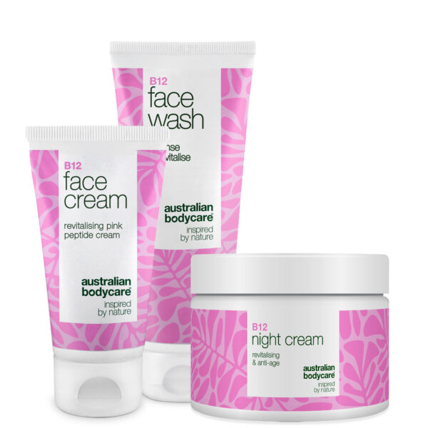 B12 Hudplejesæt mod rødme  -  Ansigtsrens, dag- og natcreme â B12 hudpleje til rødme og tendens til rosacea. Rens, dagcreme og natcreme der beroliger og fugter. - Australian Bodycare