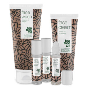 XL Ansigtsprodukter til bumser og uren hud â Stor ansigtsrens, ansigtscreme & 3-pak Spot Stick til bumser & fedtet hud - Australian Bodycare