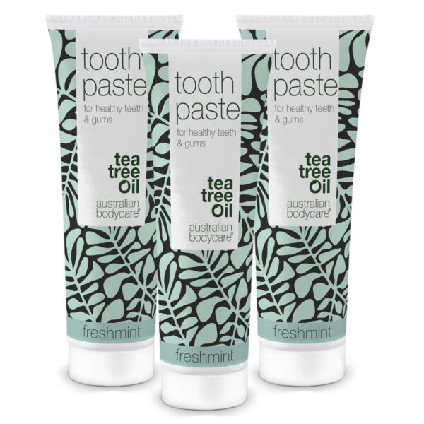 3 stk. Tea Tree Oil Tandpasta Freshmint â Til daglig pleje ved paradentose, svamp og tandkødsbetændelse - 3 stk. - Australian Bodycare