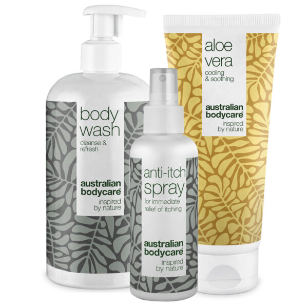 Aftersun pakken til rød og solskoldet hud â 3 produkter til pleje af solskoldning, sviende hud og ved soleksem - Australian Bodycare