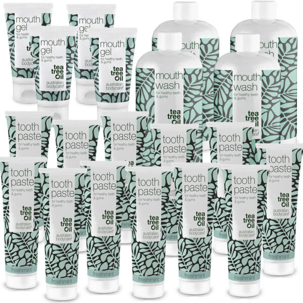 XXL Mundpakken til tunge, tænder og tandkød â 20 mundprodukter til pleje ved svamp, paradentose og dårlig ånde - Australian Bodycare