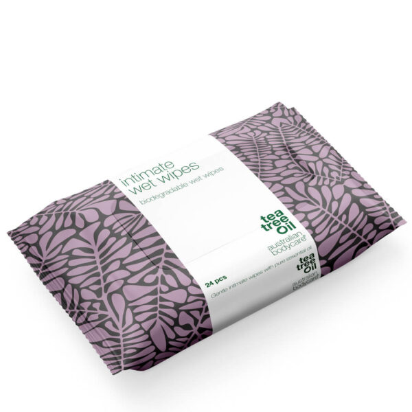 Intim Vådservietter med Tea Tree Oil 24 stk. â til daglig intimpleje ved uønsket lugt, kløe og tørhed - 6 stk. - Australian Bodycare