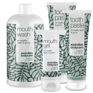 Mundpakken med 4 produkter med Tea Tree Oil â Til daglig pleje ved mundsvamp, paradentose og tandkødsbetændelse - Australian Bodycare