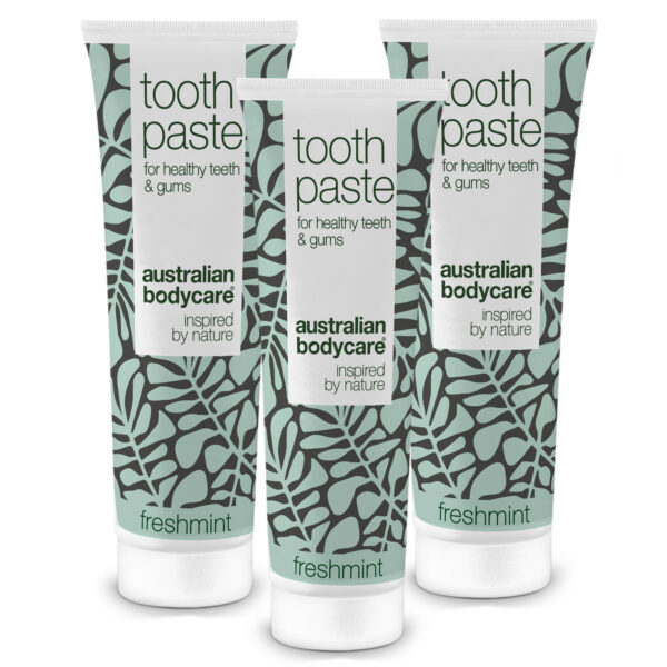 3 stk. Tea Tree Oil Tandpasta Freshmint â Til daglig pleje ved paradentose, svamp og tandkødsbetændelse - 6 stk. - Australian Bodycare