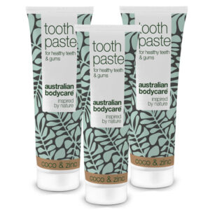 3 stk. Tea Tree Oil Tandpasta Kokos & Zink  â Til daglig pleje ved paradentose, svamp og tandkødsbetændelse - 3 stk. - Australian Bodycare