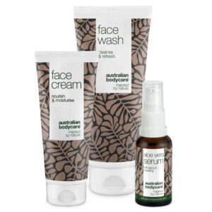 Sæt til rynker og dehydreret hud â 3 Anti Age produkter til tør hud: ansigtsrens, Aloe Vera Serum og creme - Australian Bodycare
