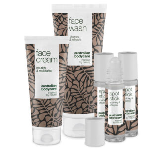 XL Ansigtsprodukter til bumser og uren hud â Stor ansigtsrens, ansigtscreme & 3-pak Spot Stick til bumser & fedtet hud - Australian Bodycare