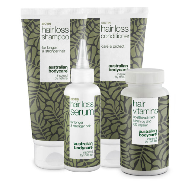 Pakke til hårtab og tyndt hår â Hårtabsprodukter med Biotin, Tea Tree Oil og Capilia Longa - Australian Bodycare