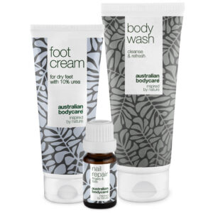 Fodplejepakke â 3 produkter til daglig pleje af tørre fødder og gule negle - Australian Bodycare