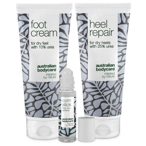 3 pak til pleje af ligtorne og hård hud â Fodcreme, hælcreme og ligtorneolie til tørre fødder - Australian Bodycare