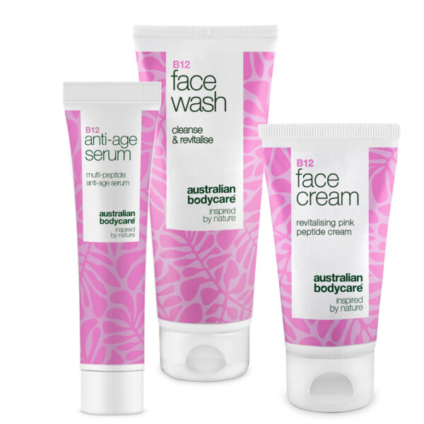 Ansigtsrens, Serum og Creme med B12 til Moden Hud â Effektiv hudpleje til moden hud med B12. Rens, serum og creme for fasthed og strålende hud. - Australian Bodycare