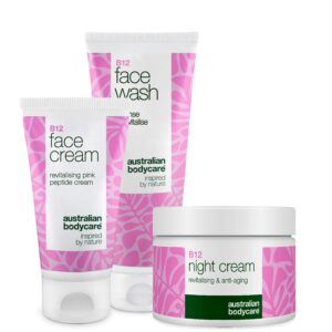 B12 Hudplejesæt mod rødme  -  Ansigtsrens, dag- og natcreme â B12 hudpleje til rødme og tendens til rosacea. Rens, dagcreme og natcreme der beroliger og fugter. - Australian Bodycare
