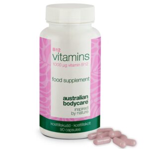B12 Vitamin Kosttilskud  -  90 veganske kapsler Ã  1000 Âµg â Vitamin B12 i høj dosis  -  1000 Âµg pr. kapsel. 90 stk. kosttilskud velegnet til veganere. 90 Dages forbrug. - 1 stk. - Australian Bodycare