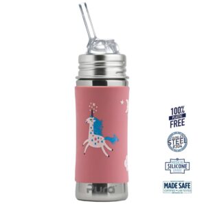 Pura® - Kiki Straw Baby Sutteflaske 6+ mdr. Enhjørning 325ml - Fast flow - pura®