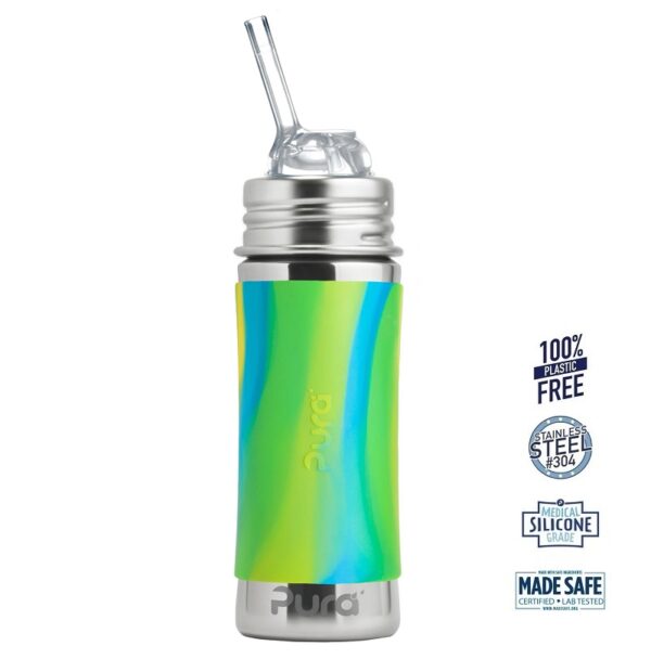 Pura® - Kiki Straw Baby Sutteflaske 6+ mdr. Mint | Moss | Aqua 325ml - Fast flow - pura®