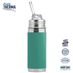Pura® - Therma Kiki Straw Baby Sutteflaske 6+ mdr. Mint 260ml - Fast flow - pura®