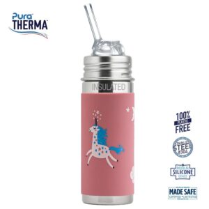 Pura® - Therma Kiki Straw Baby Sutteflaske 6+ mdr. enhjørning 260ml - Fast flow - pura®