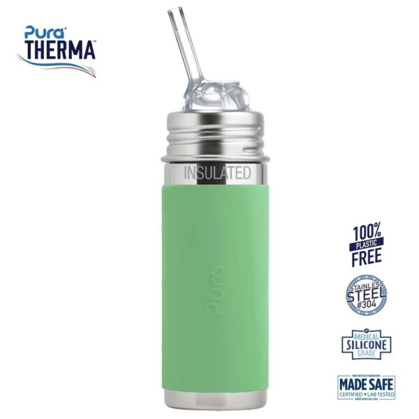 Pura® - Therma Kiki Straw Baby Sutteflaske 6+ mdr. Moss 260ml - Fast flow - pura®