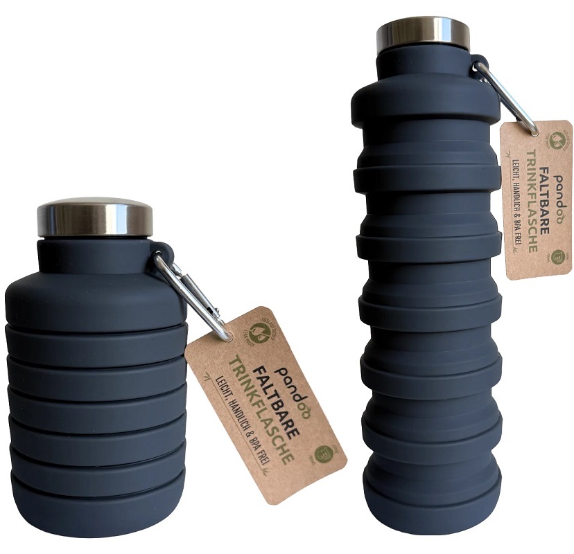 Pandoo - foldebar silikone drikkeflaske - grå - Pandoo