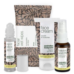 Black Week plejesæt til ansigtet med Lemon Myrtle â Komplet plejesæt til ansigtet med Lemon Myrtle. Renseservietter, serum og creme - Spot Stick gratis med i Black Week. - Australian Bodycare