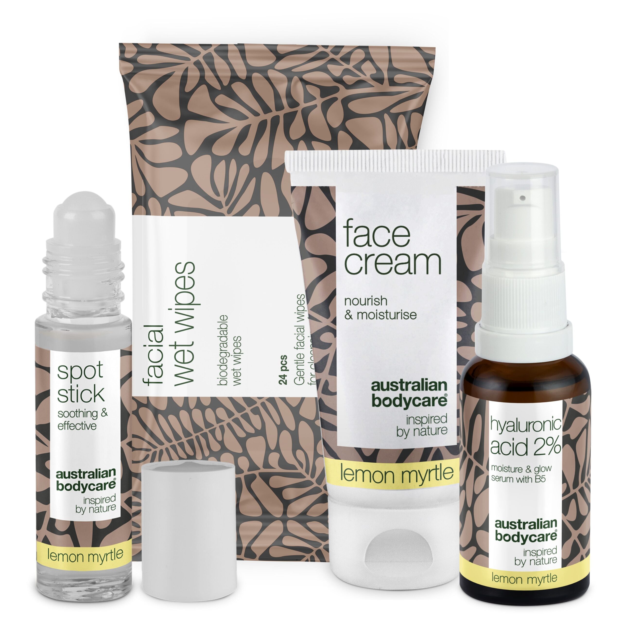 Black Week plejesæt til ansigtet med Lemon Myrtle â Komplet plejesæt til ansigtet med Lemon Myrtle. Renseservietter, serum og creme - Spot Stick gratis med i Black Week. - Australian Bodycare