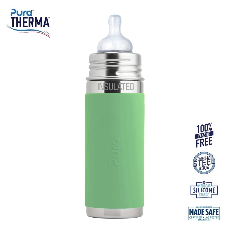 Pura® - Therma Kiki Baby Sutteflaske 3+ mdr. moss 260ml - Medium flow - pura®